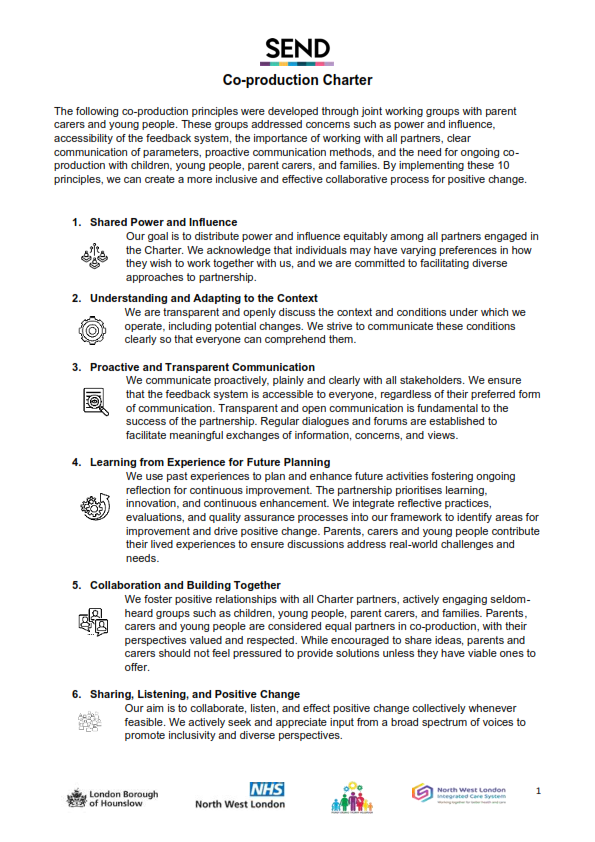 An image of the SEND Co-Production Charter - Page 1 of 2