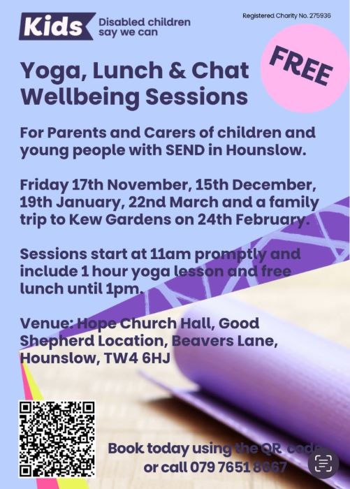 Poster for the Yoga Lunch and Wellbeing sessions with all the details included